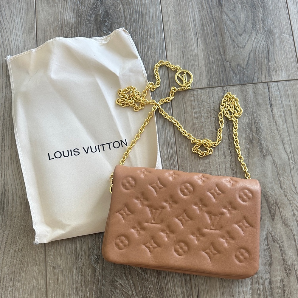 Louis Vuitton Tan Embossed Crossbody Bag pochette cousin look a like